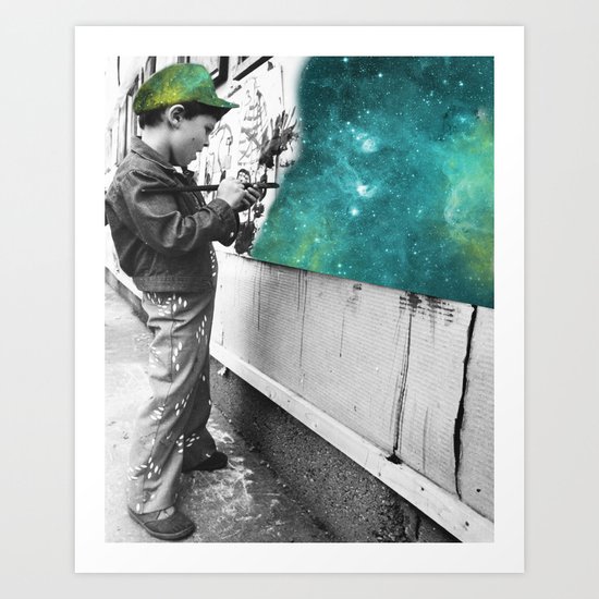 KID PAINTING THE UNIVERSE Art Print