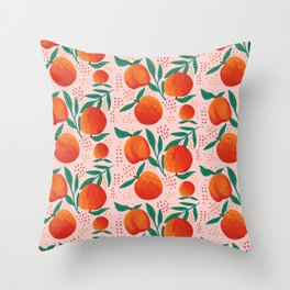 Fresh Peach Tropical Seamless Illustration Throw Pillow