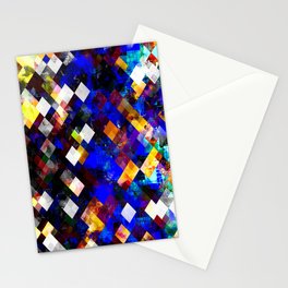 geometric pixel square pattern abstract background in blue yellow Stationery Card