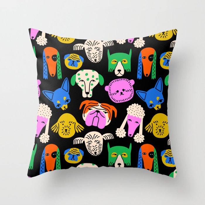 Funny colorful dog cartoon pattern Throw Pillow