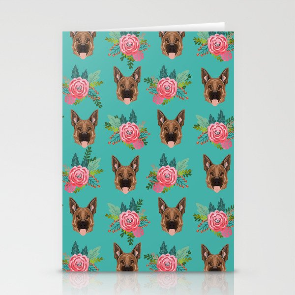 German Shepherd florals bouquet dog breed pet friendly pattern dogs Stationery Cards