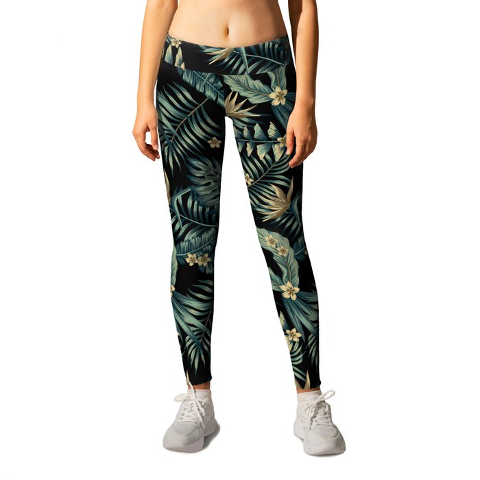 Forest Green Tropical rainforest of black Leggings