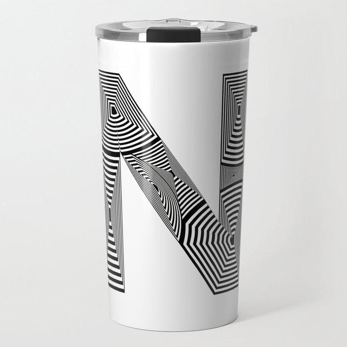 capital letter N in black and white, with lines creating volume effect Travel Mug