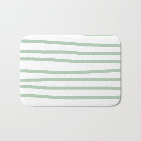 Simply Drawn Stripes Pastel Cactus Green and White Bath Mat