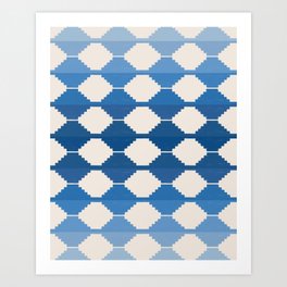 Ombre Blue Ethnic Kilim Pattern Art Print