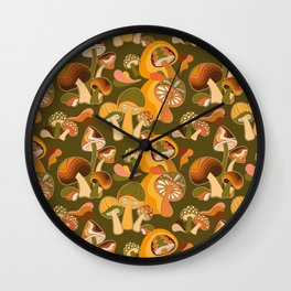 70s Mushroom, Retro Pattern Wall Clock