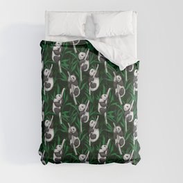 Panda cubs on dark green Comforter