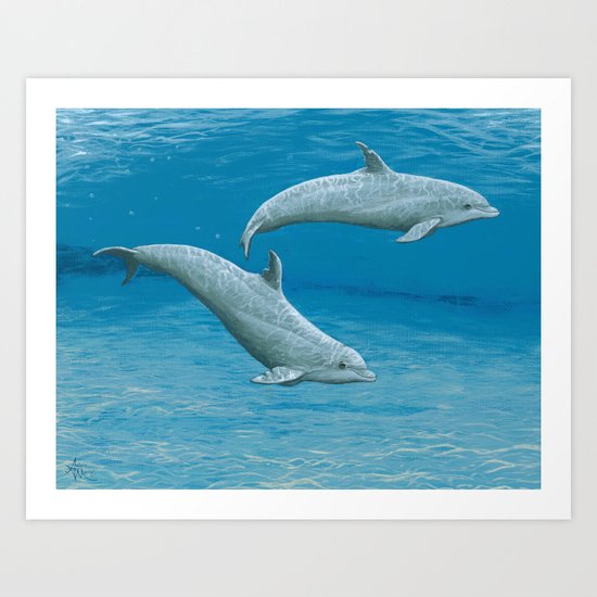 "Sandscape" by Amber Marine ~ Dolphin Art ~ Acrylic Painting, (c) 2014 Art Print