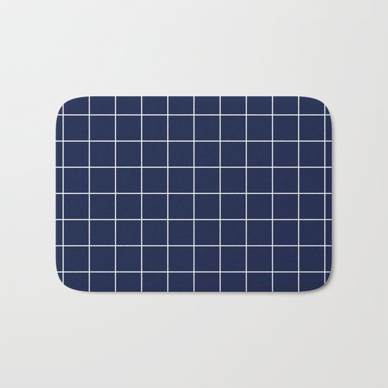 Indigo Navy Blue Grid Bath Mat