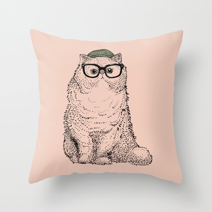 Hipster Persian Cat Throw Pillow