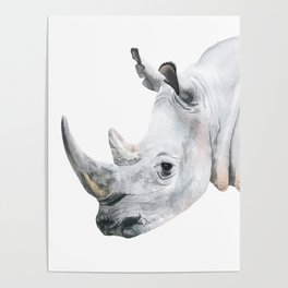 Watercolor Rhino Handpainted African Animal Art Rhinoseros Painting Safari Animals Big Five Portrait Poster