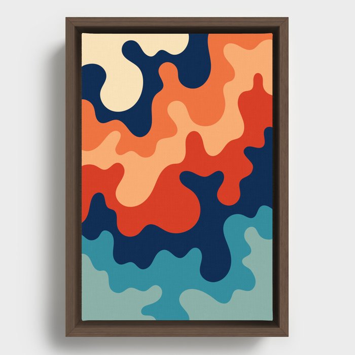 Retro 70s & 80s Color Palette Mid-Century Minimalist Abstract Art Waves Rippling and Dripping Framed Canvas
