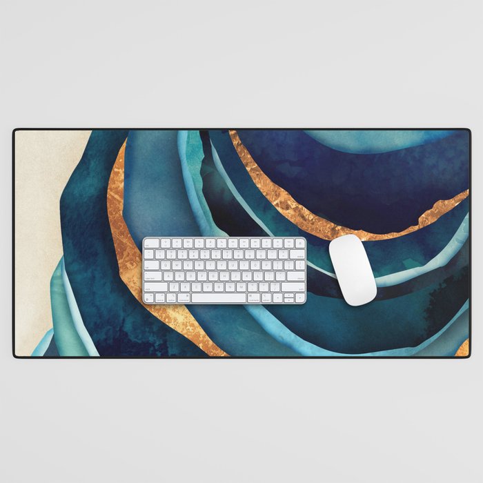 Abstract Blue with Gold Desk Mat