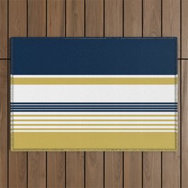 Color Block Stripes Navy Blue, White and Yellow Gold Outdoor Rug