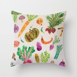 watercolor veggie market Throw Pillow