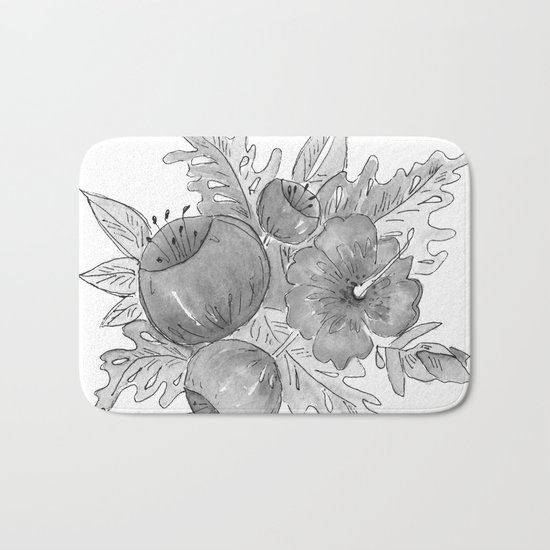 Tropical exotic flowers and leaves . Bath Mat