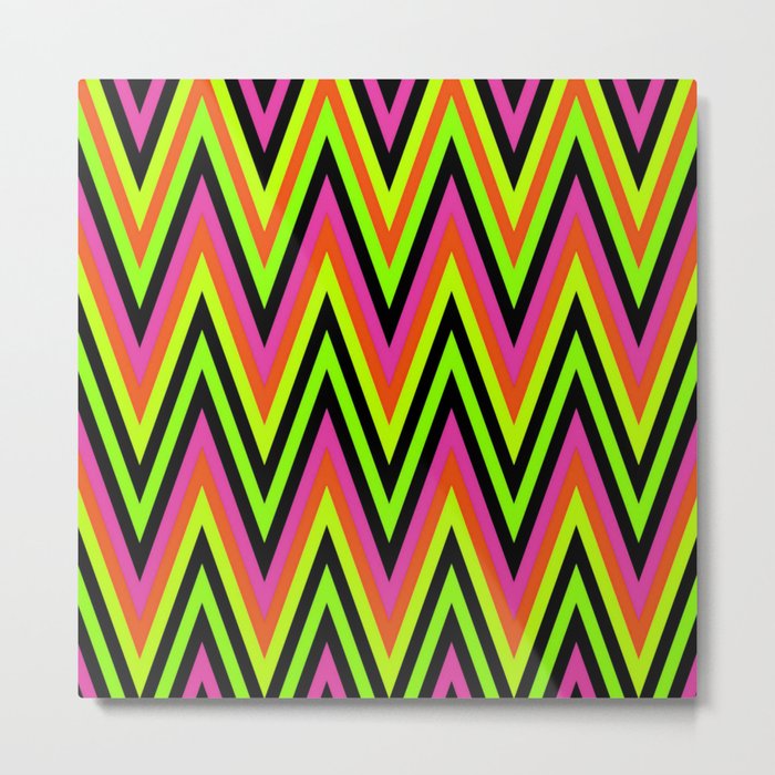 Chevron Design In Green Lime Red Pink Zigzags Metal Print