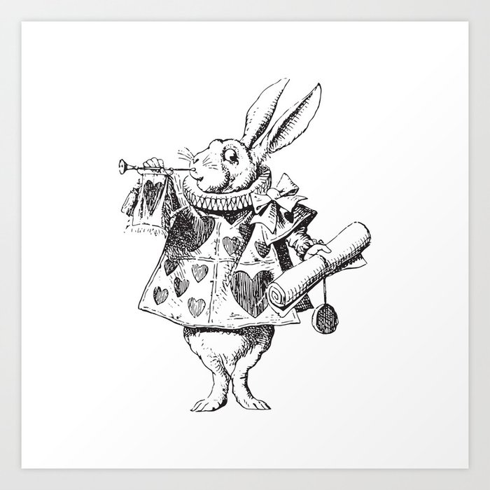Alice and White Rabbit Wall Art ART PRINT Alice in Wonderland illustration 