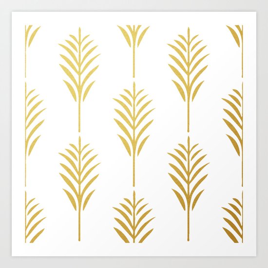 Golden Palm Leaves on White Art Print