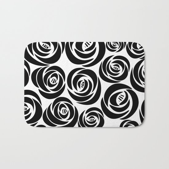 Black and White Floral Pattern Bath Mat