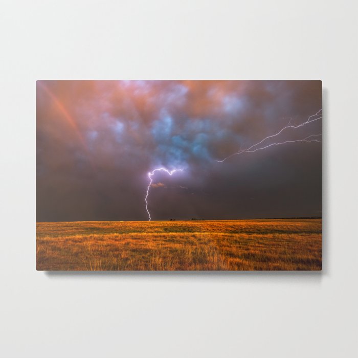 Ride the Lightning - Lightning and Rainbow Over Oklahoma Plains Metal Print