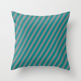 [ Thumbnail: Grey and Teal Colored Lined Pattern Throw Pillow ]