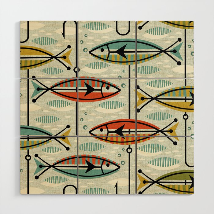 Vintage Color Block Fish Wood Wall Art