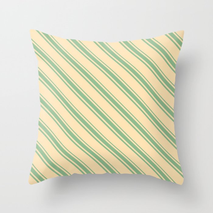 Beige and Dark Sea Green Colored Lines Pattern Throw Pillow