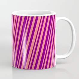 [ Thumbnail: Salmon and Purple Colored Stripes Pattern Coffee Mug ]