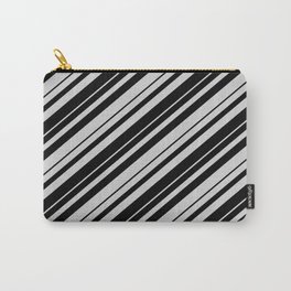 [ Thumbnail: Black & Light Grey Colored Pattern of Stripes Carry-All Pouch ]