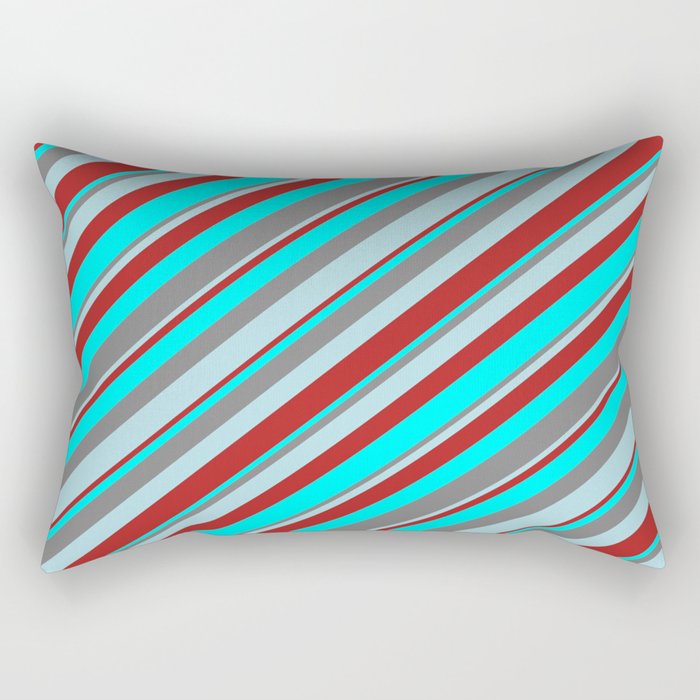 Gray, Powder Blue, Red & Cyan Colored Stripes Pattern Rectangular Pillow