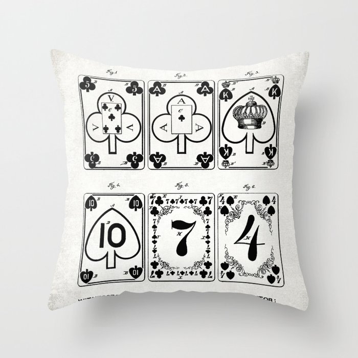 Playing cards old patent Throw Pillow