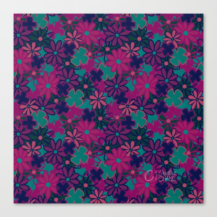 Daisy Patch with Teal, Pink and Navy Canvas Print