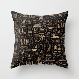 Ancient Egyptian hieroglyphs - Black and gold Throw Pillow