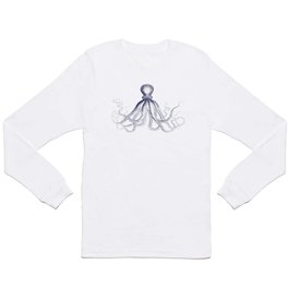 Octopus | Vintage Octopus | Tentacles | Navy Blue and White | Long Sleeve T-shirt