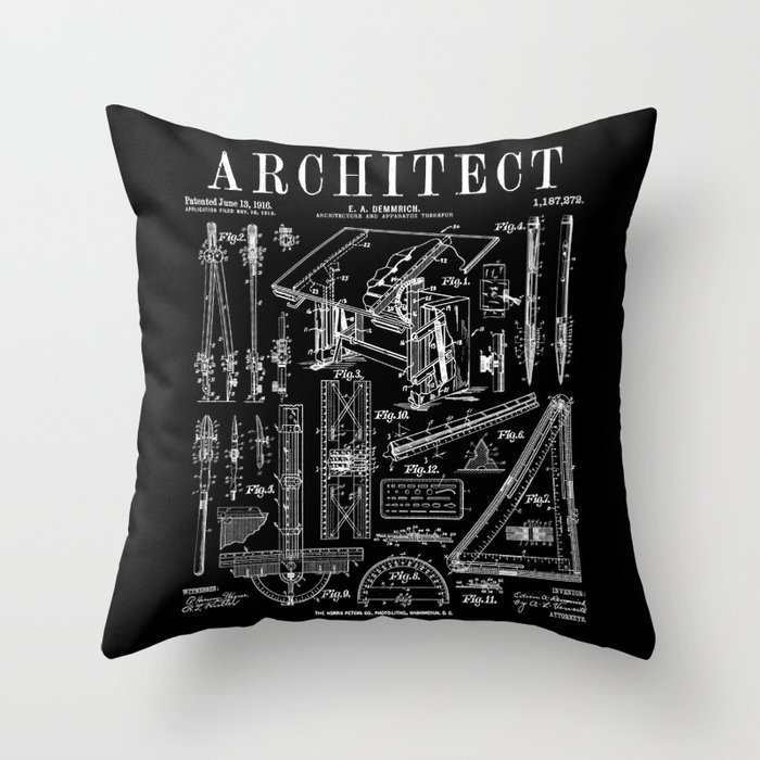 Architect Architecture Student Tools Vintage Patent Print Throw Pillow