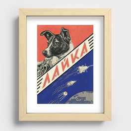 Laika, first space dog — Soviet vintage space poster [Sovietwave] Recessed Framed Print