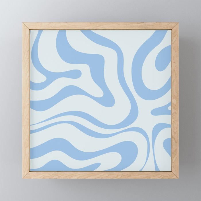 Soft Liquid Swirl Abstract Pattern Square in Powder Blue Framed Mini Art Print