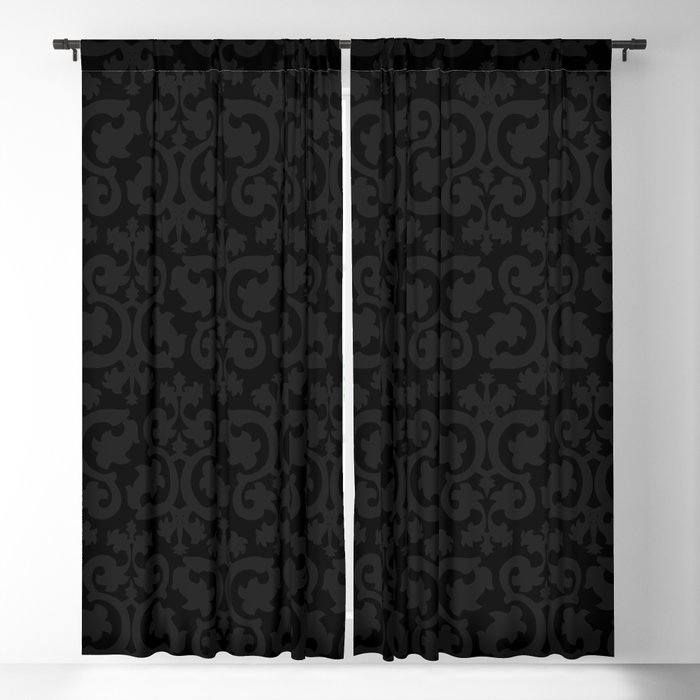 Black And Dark Grey Damask Pattern, Grey And Black Blackout Curtains