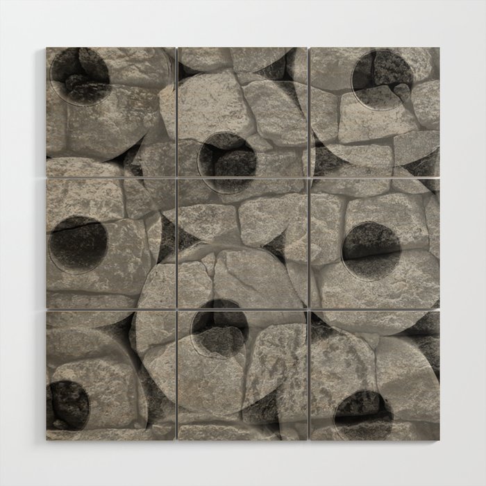 Rock and Roll Gray Scale Toilet Paper Rolls Overlaid with Rocks Wood Wall Art