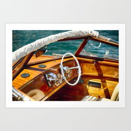 Classic Motorboat, Lake Como, Italy Art Print