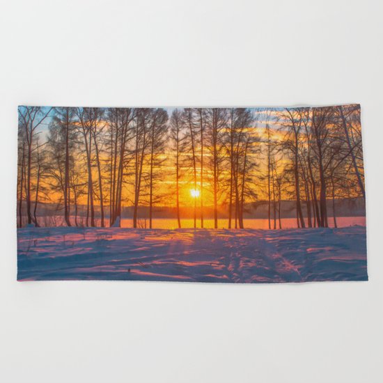 Winter sunset Beach Towel