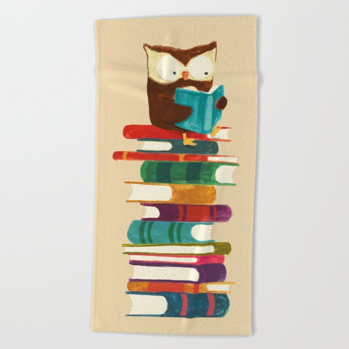 Owl Reading Rainbow Beach Towel