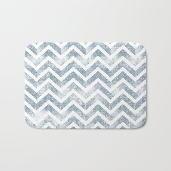 Maritime Navy Chevron Herringbone ZigZag in White Blue Bath Mat