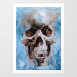 Oil Painting Of Skull On Light Blue Background Art Print By