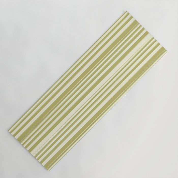 Beige & Dark Khaki Colored Lined/Striped Pattern Yoga Mat
