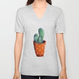 Cute Potted Cactus V Neck T Shirt