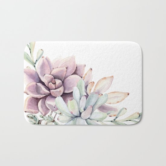 Desert Succulents on White Bath Mat