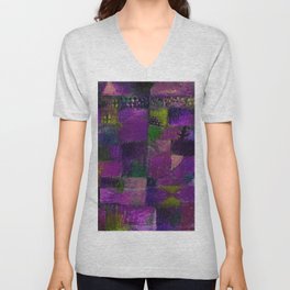 Terraced garden tropical floral Tuscany purple and gold abstract landscape painting by Paul Klee V Neck T Shirt