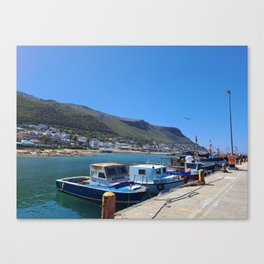 Blue boat at harbour  Canvas Print